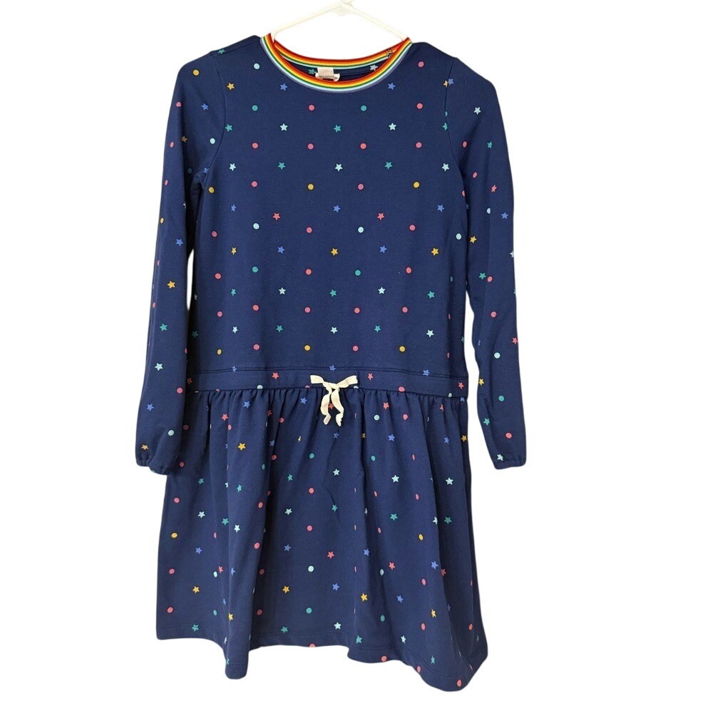 J Crew Crewcuts‎ Girls Long Sleeve Rainbow Star Dot Drop Waist Dress Size L